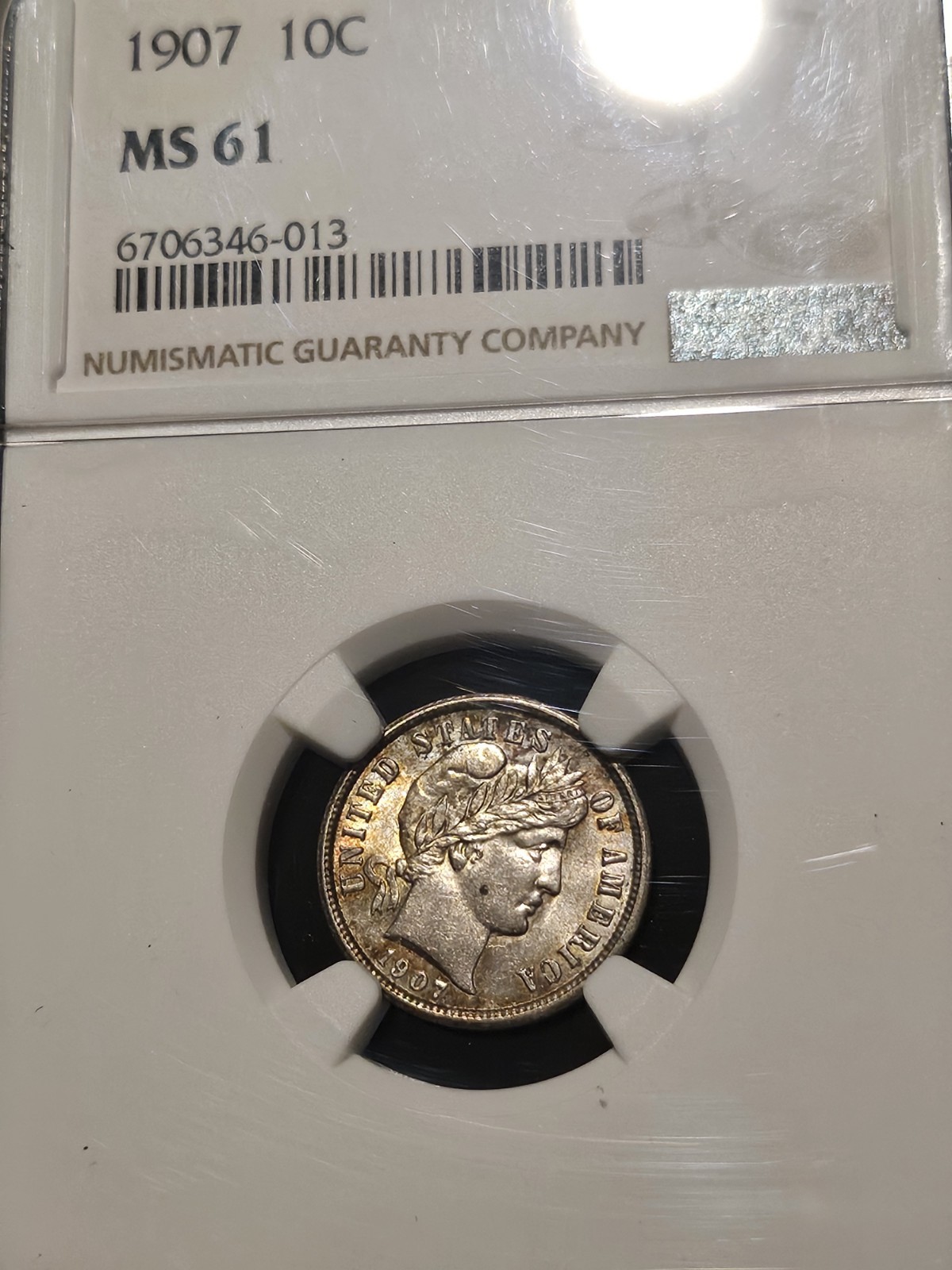 1907 Barber Dime 10c MS61 Silver