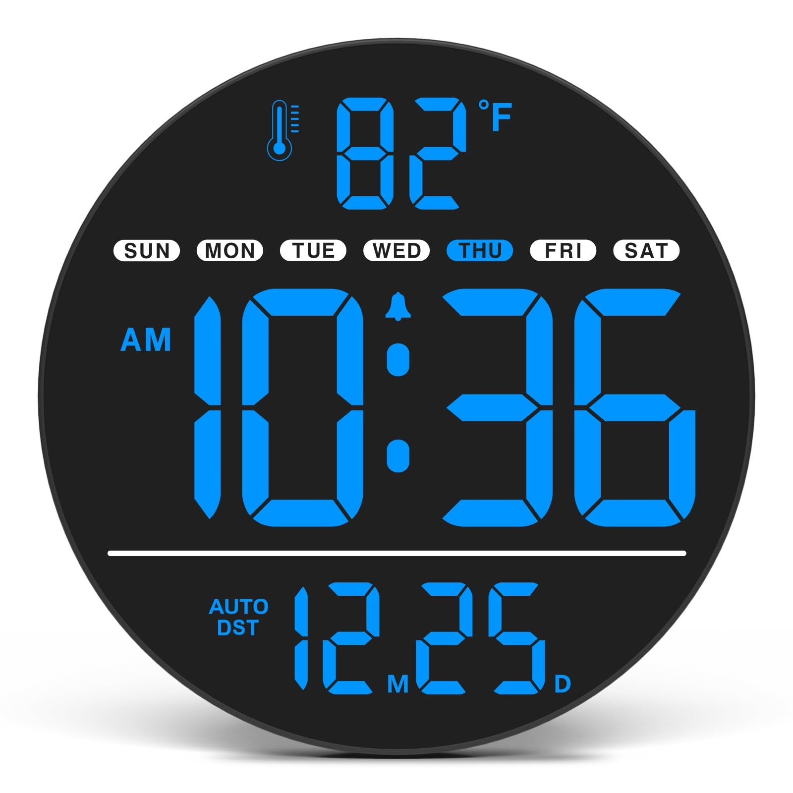 Large Digital Wall Clock with LED Display, Electric Wall Clock with Temperatu...