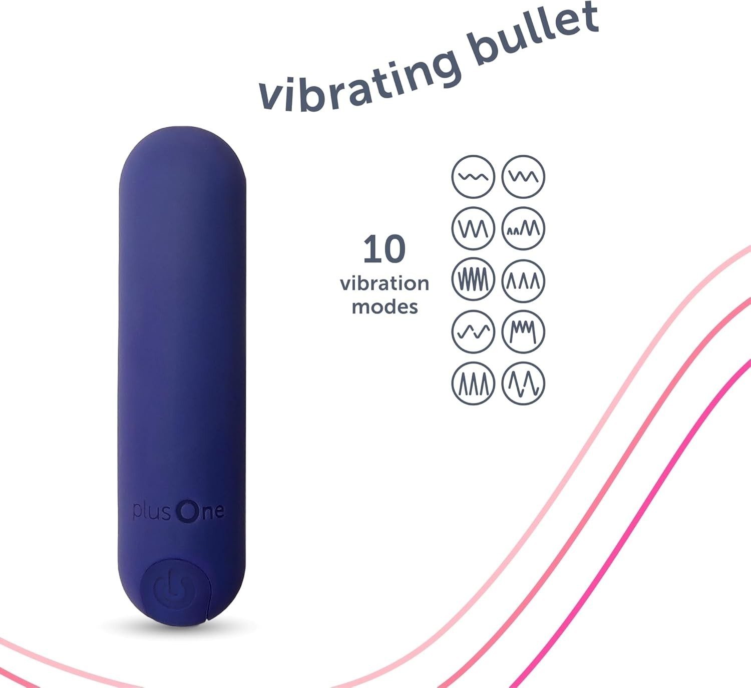plusOne Vibrating Bullet Soft Touch Massager, 10 Vibration Settings, Waterproof