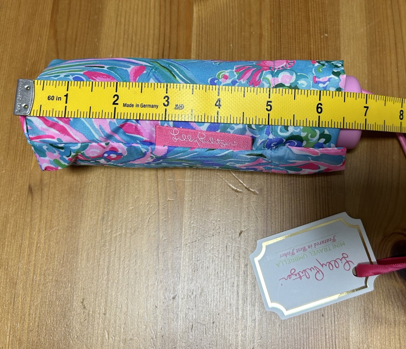 Lilly Pulitzer Mini Travel Umbrella Amalfi Blue Best Fishes Length 7 inches