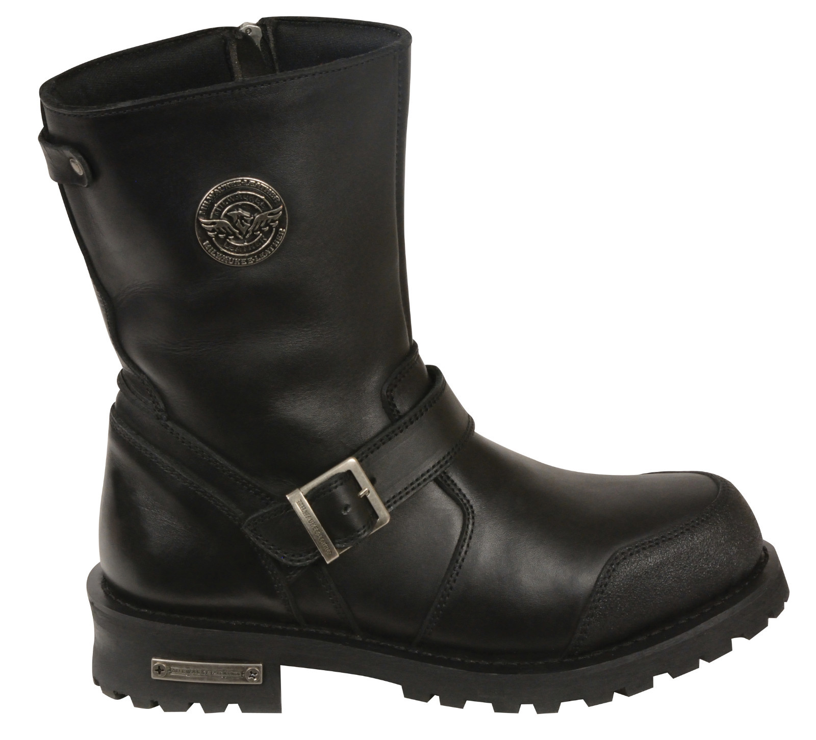 Mens Black Leather Classic Engineeer Boots  w/ Side Zipper Entry Abrasion Guard