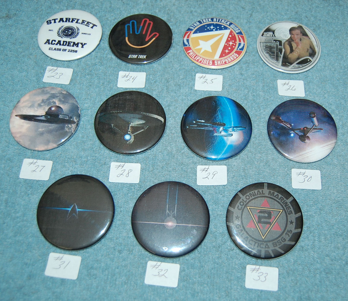 Various StarFleet & Star Trek Pinback Buttons, New