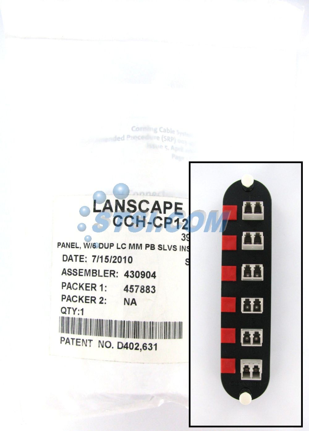 Corning CCH-CP12-A7 Patch Panel, 6 LC Duplex OM1 Multimode 62.5 Adapters ~STSI