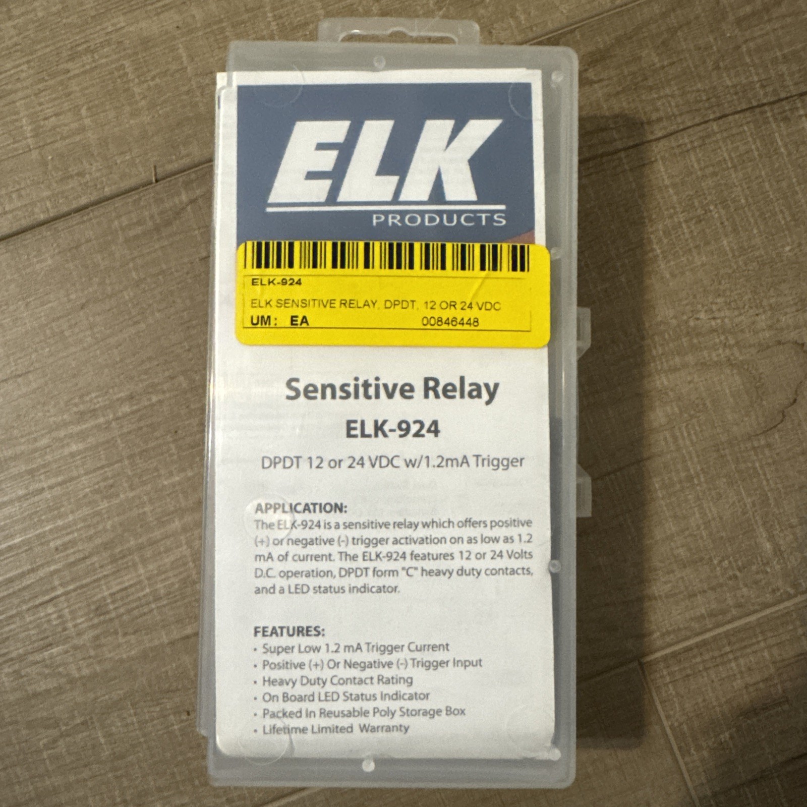New ELK-924 Sensitive Relay DPDT, 12/24VDC, 1.2 mA Trigger