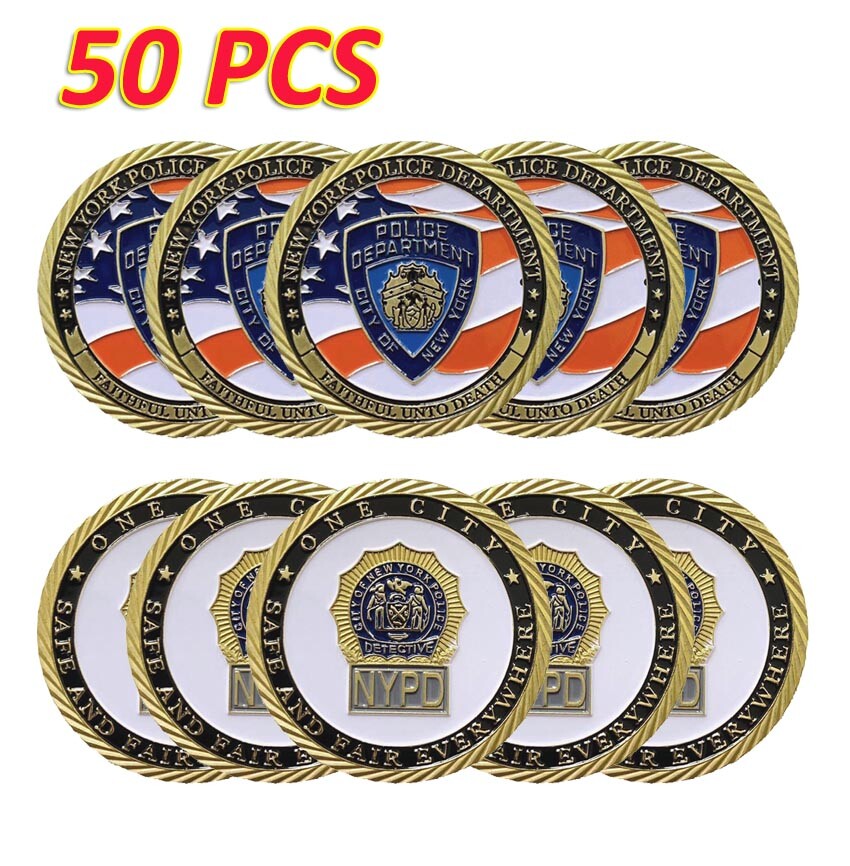 50PCS US New York Police Department Challenge Coin NYPD Commemorative Medal Gold
