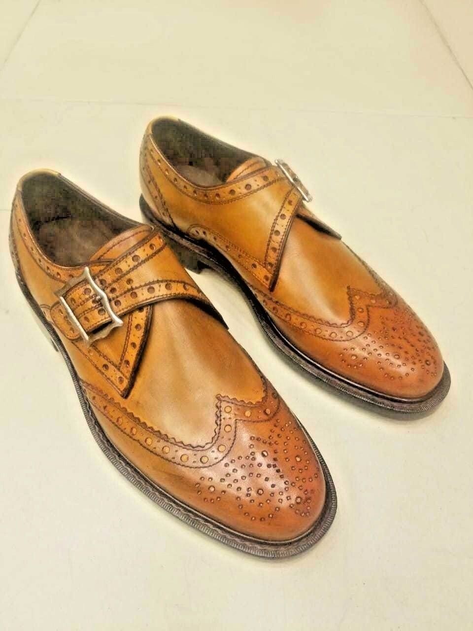 Men Handmade Brogue Monk Shoe,Men Formal Casual Monk Straps,Wingtip Monk Straps