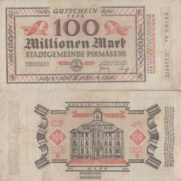 Pirmasens Inflationsgeld Municipality Pirmasens used (III) 1923 100 Million Mark