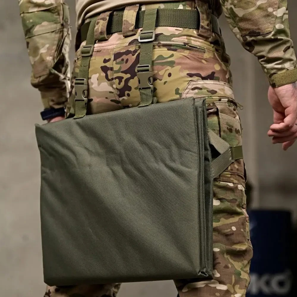 Folding three-section seat pad with Molle fastening, olive, 105x40x2 cm💛💙