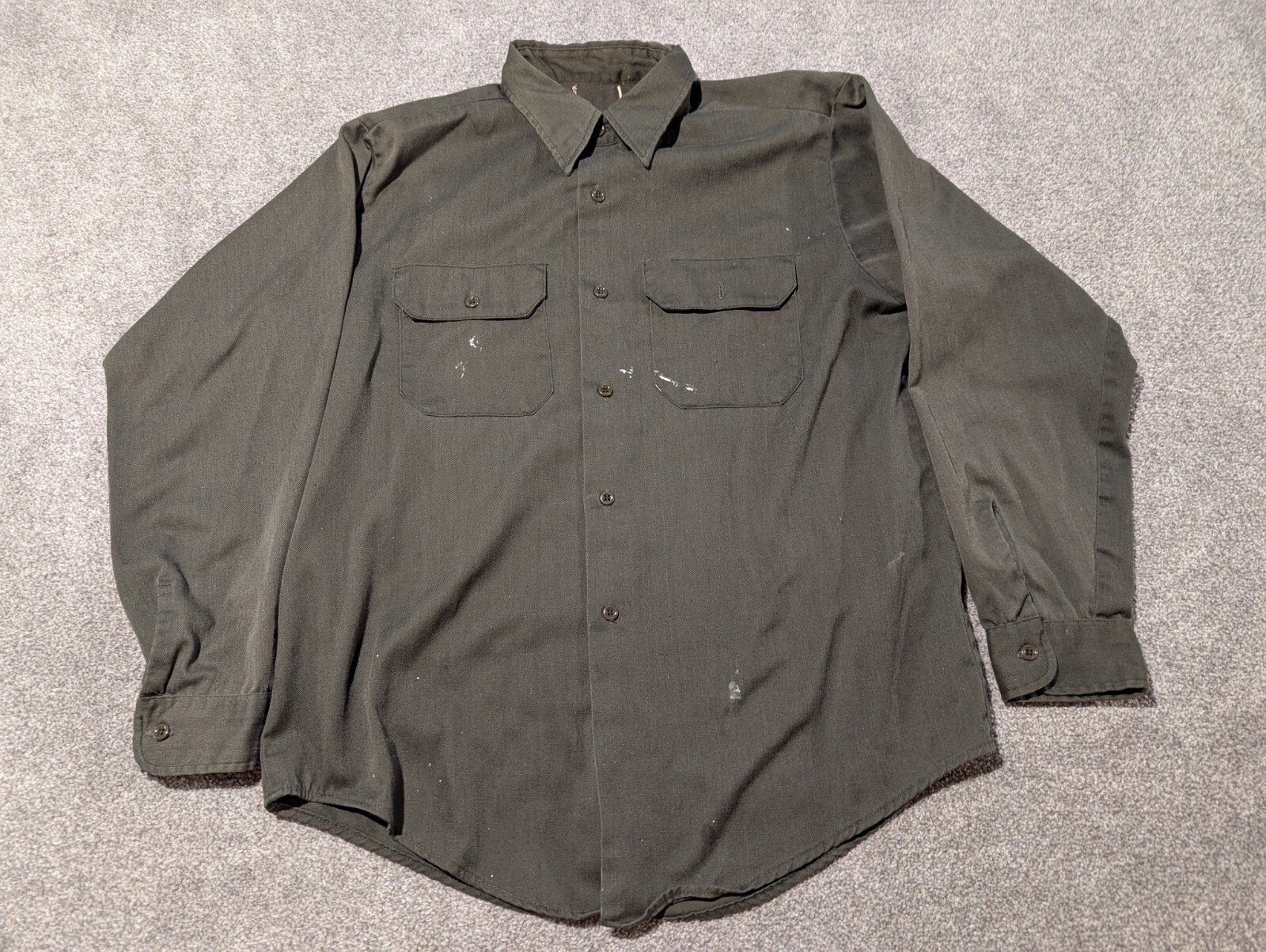US Army Shirt Mens Large Utility Coat OG-107 Sateen Military Vintage Green