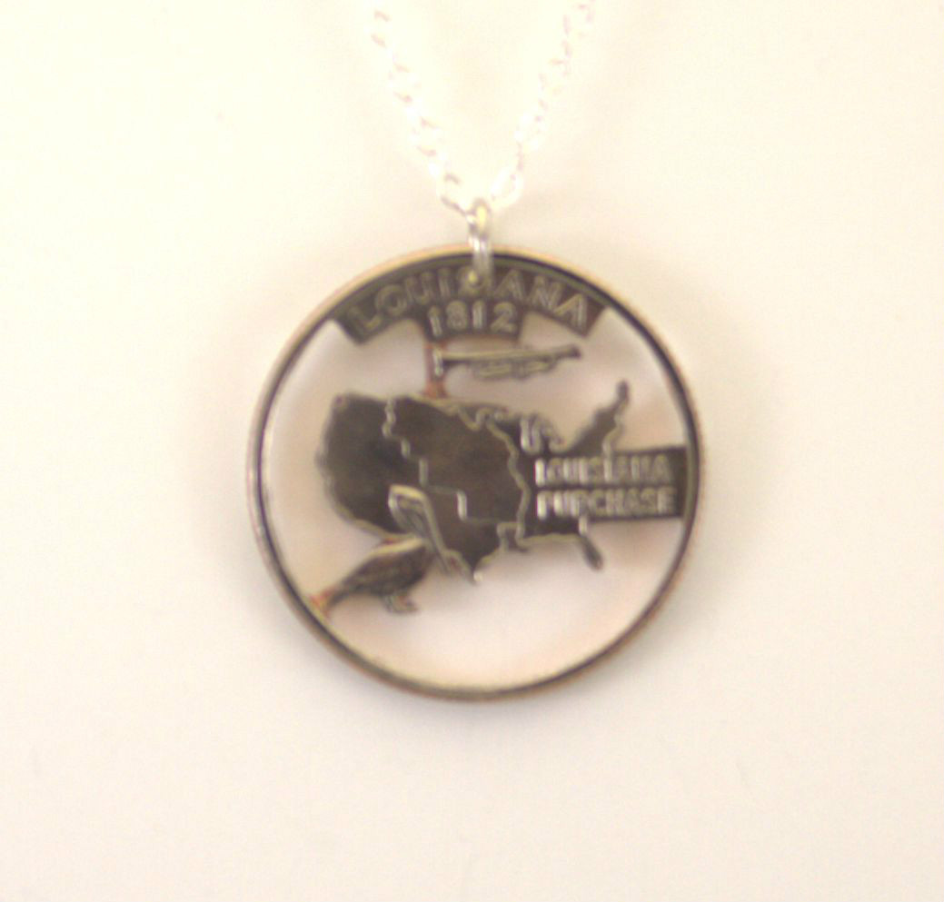Louisiana State, Cut Out Coin Jewelry, Necklace and Pendant