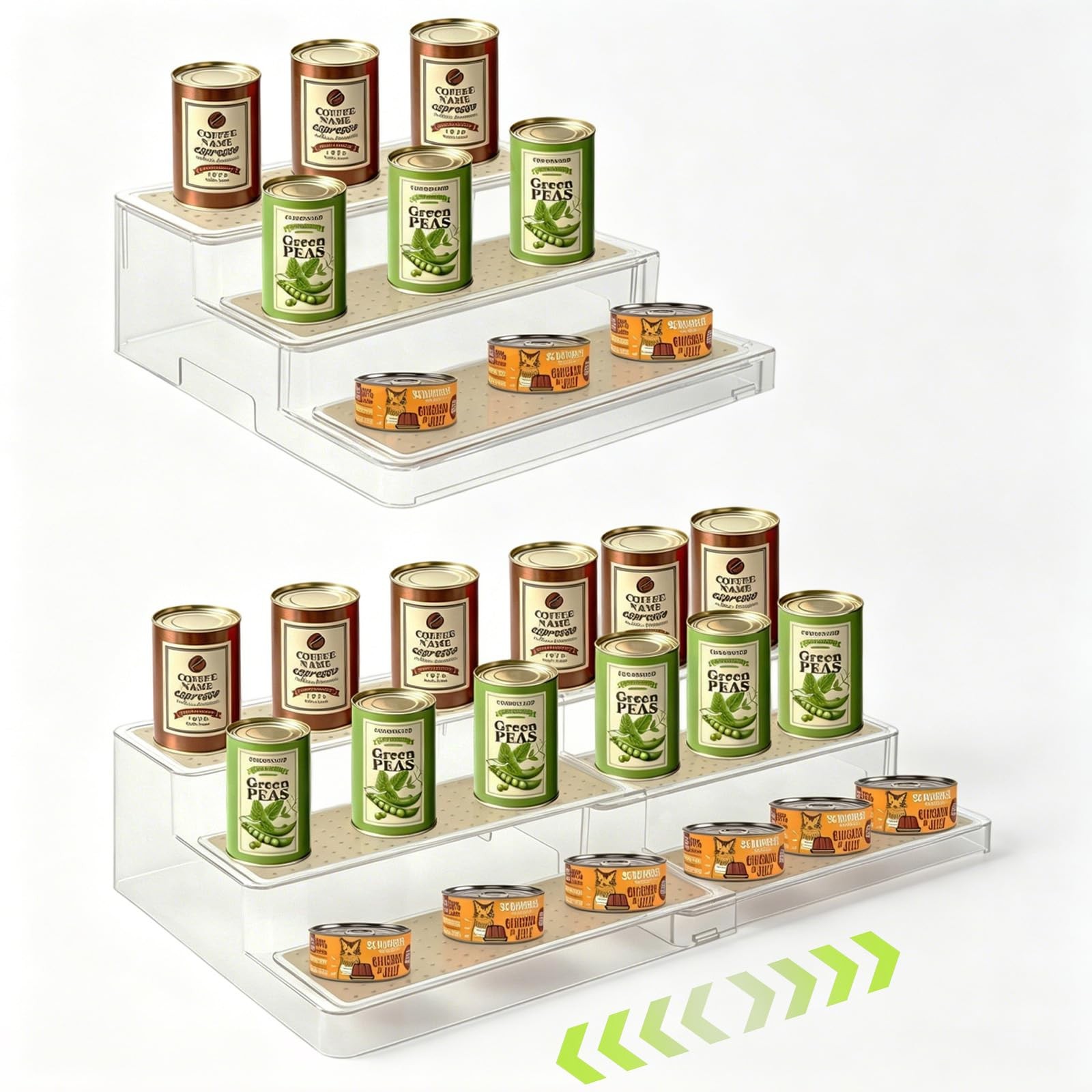 Wopgrty Adjustable Acrylic Can Rack Organizer for Pantry, 3-Tier Cream White ...