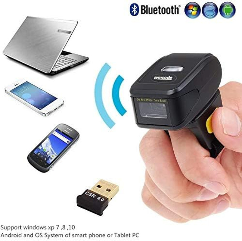 Bluetooth Ring 1D 2D QR Barcode Scanner,Wearable Wireless Finger Mini Bar Code