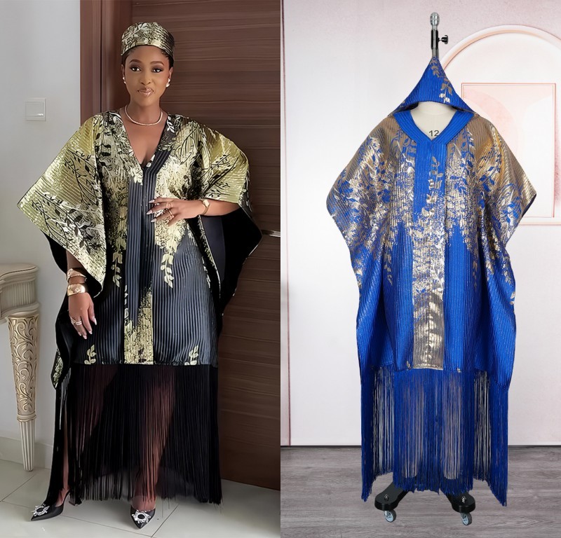 African Women Dresses Hijab Traditional Tassel Clothing Dubai Party Evening Gown