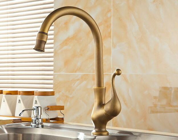 Antique Brass 1 Hole/Handle Kitchen Sink Faucet Basin Swivel Spout Taps 2sf110