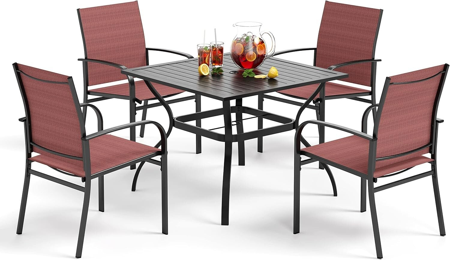 5 Piece Patio Dining Set Outdoor Table Chairs Set of 4 for Garden Backyard Red