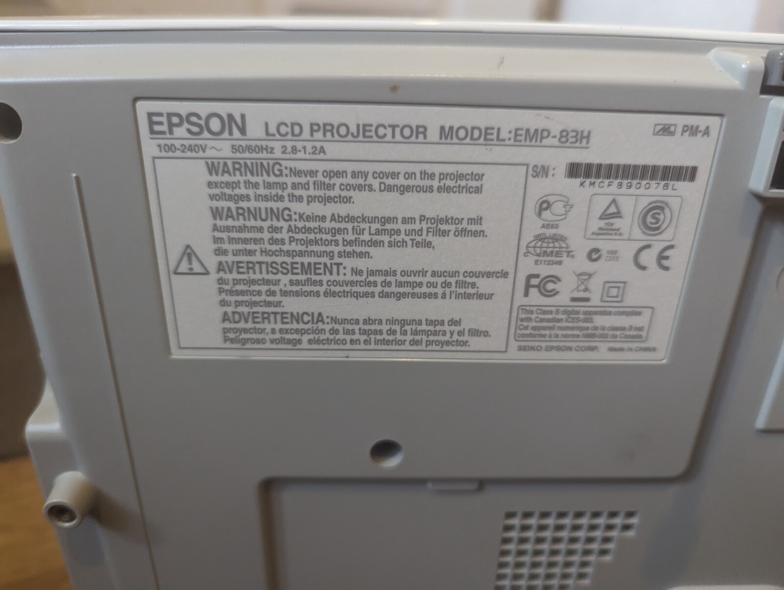Epson EMP-83H LCD Projector