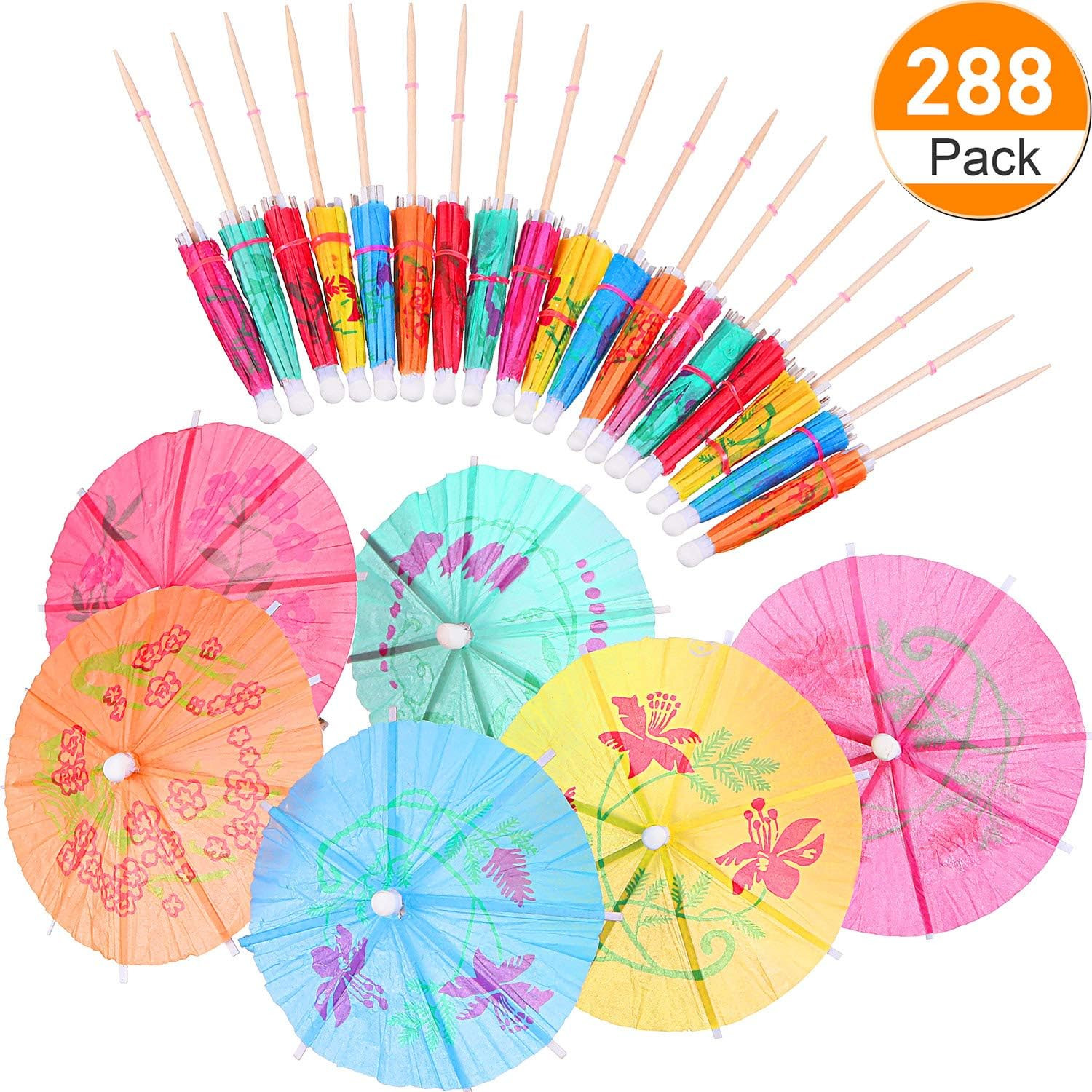 288pcs Cocktail Umbrellas 4in Drink Picks Paper Party Bar Fruit Decor Set