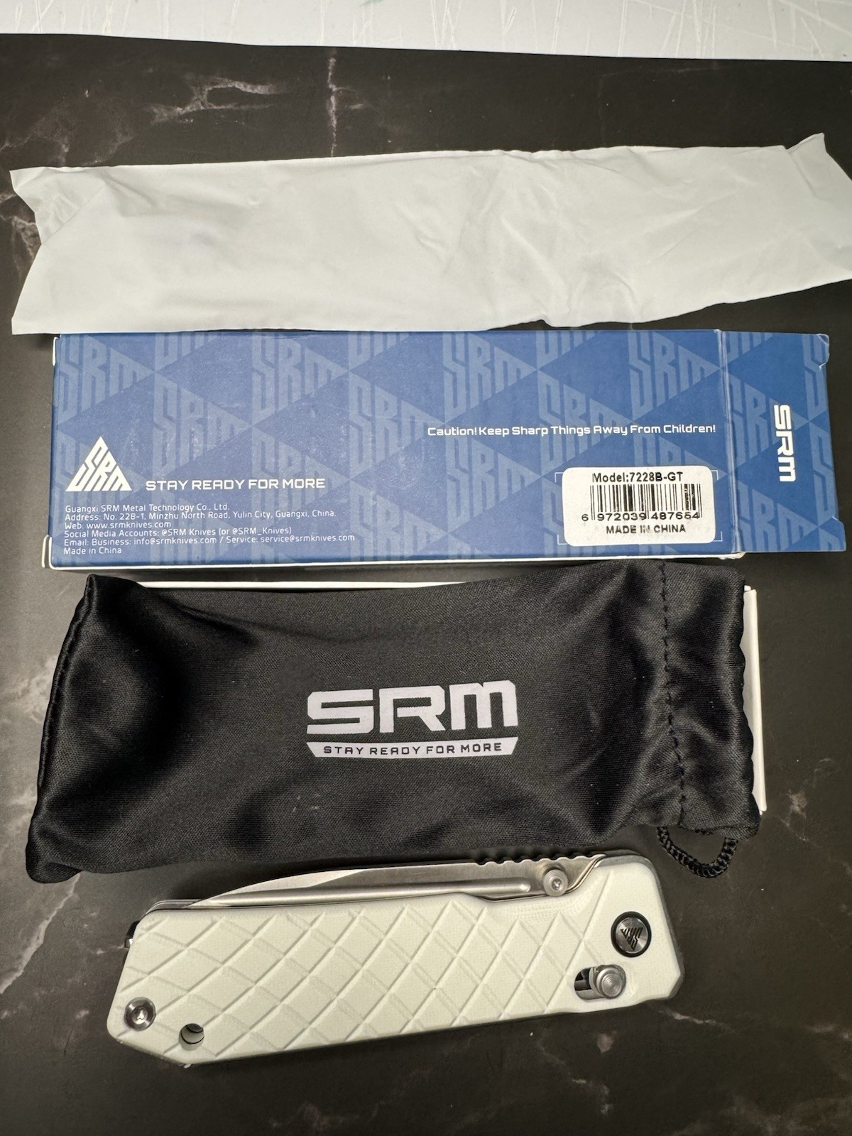 SRM Rubik Ambi Lock Folding Knife 14C28N Sandvik Steel Blade G10 Handle 7228B-GT