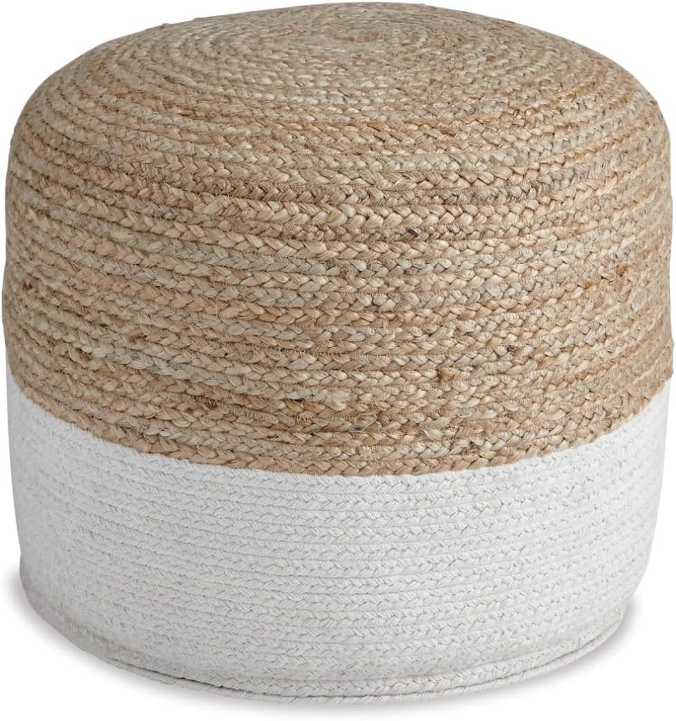 Signature Design by Ashley Sweed Valley Jute & Cotton Pouf 19 x 19 Inches Beige