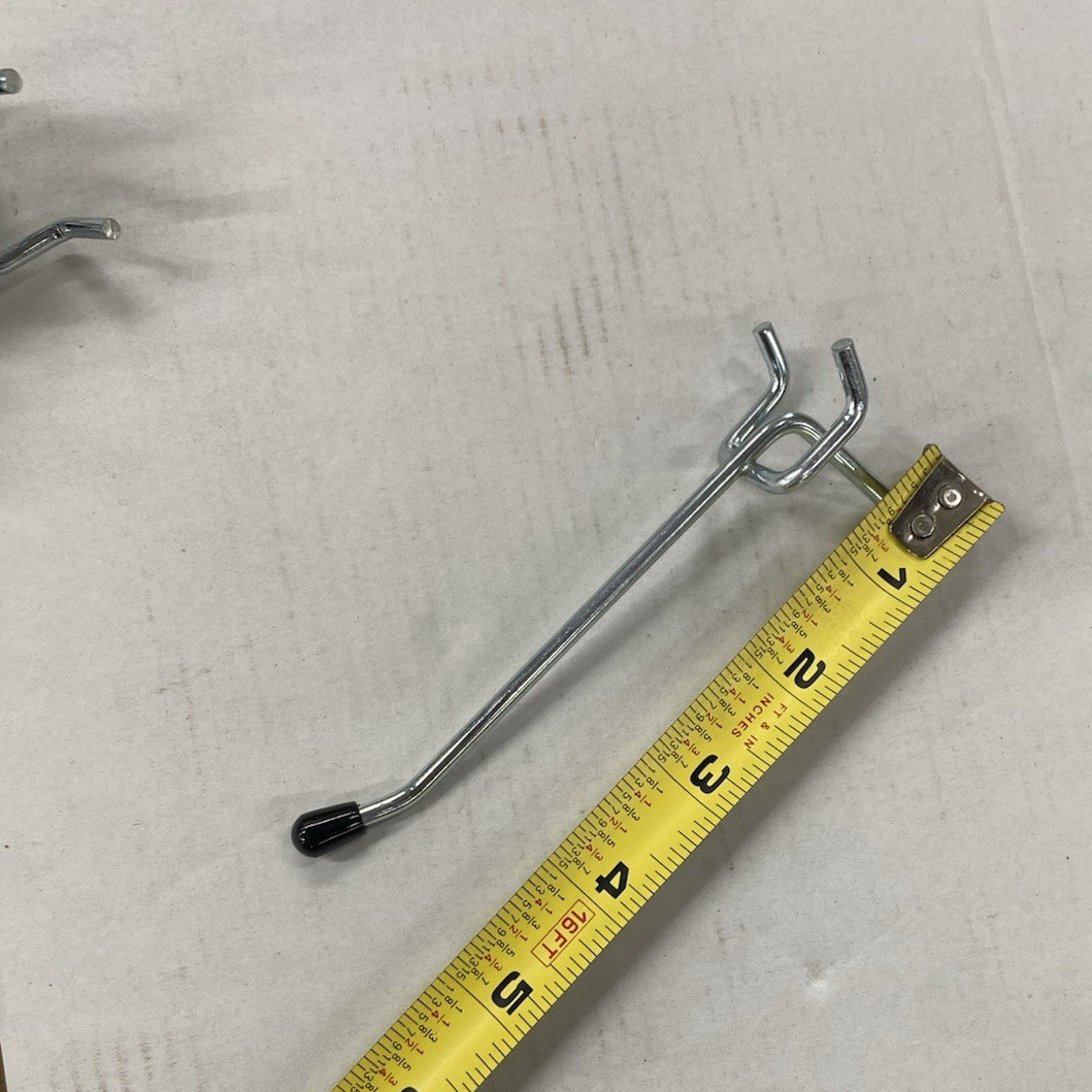 PACK OF 14 5” Pegboard Double Prong Single Hooks with Safety Caps 3/16”