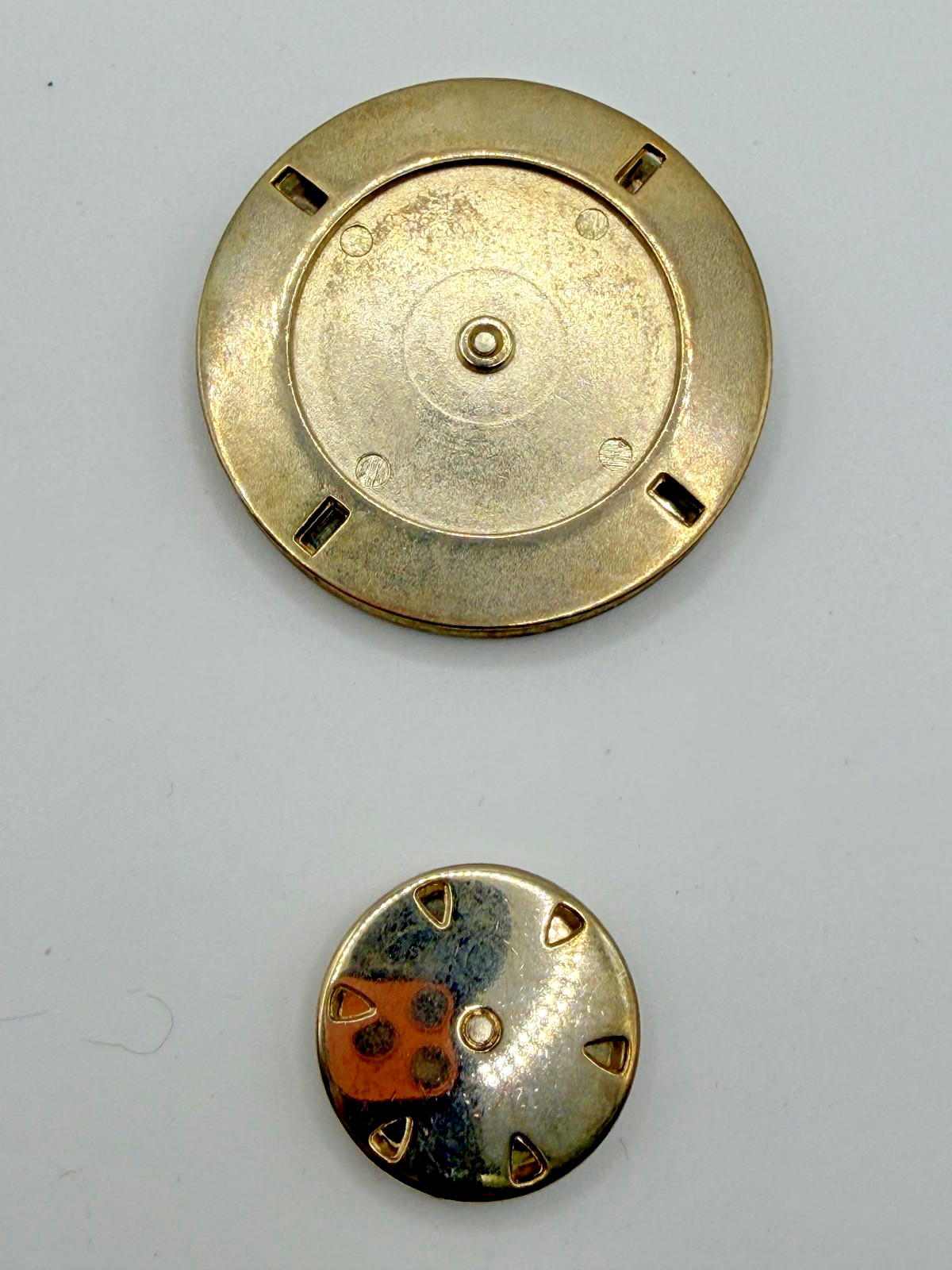 GOLD TONE METAL DISC CAPS DECORATIVE ROUND HARDWARE COVERS LOT OF 2 PIECES