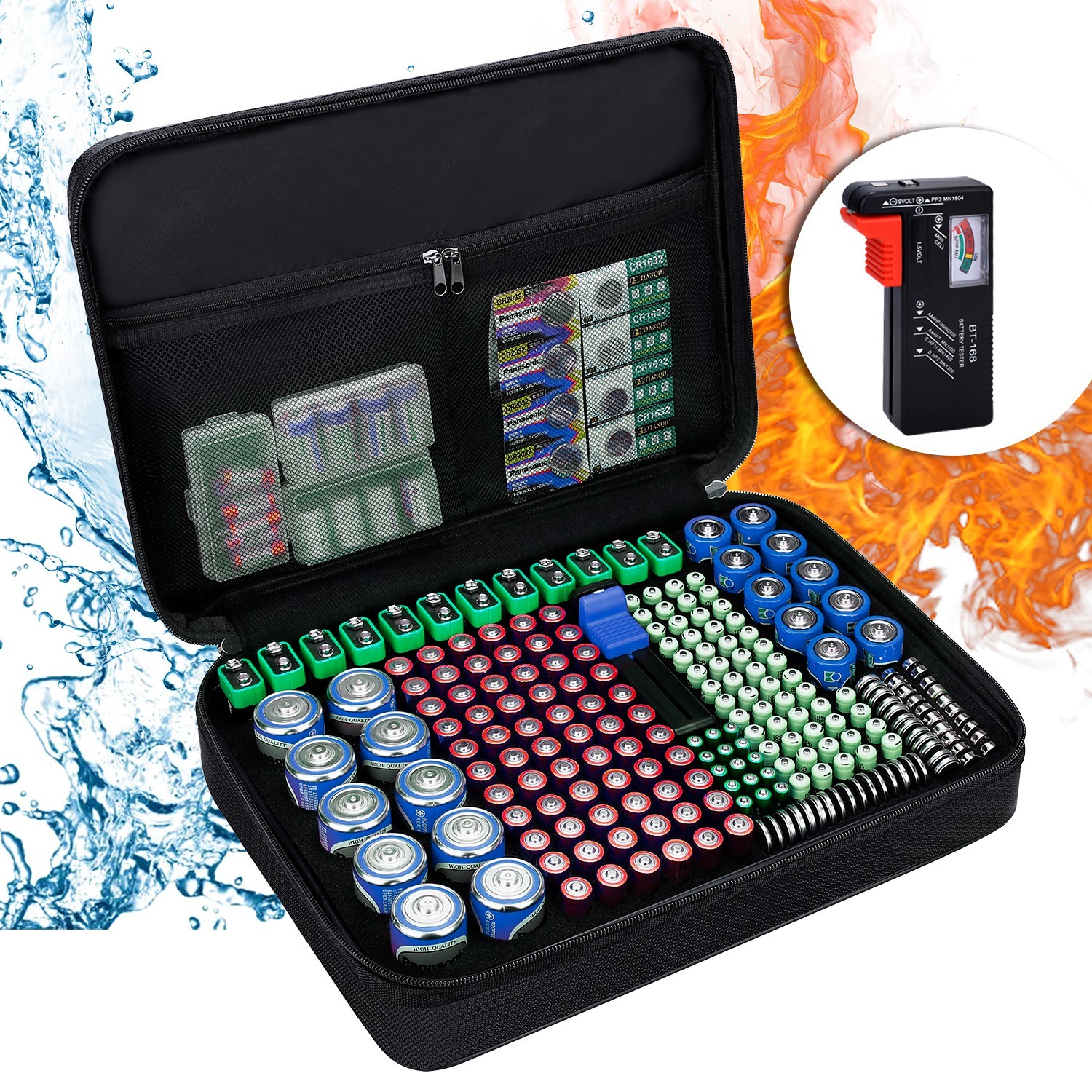 ENGPOW Fireproof Battery Organizer Case Battery Storage Box with Tester