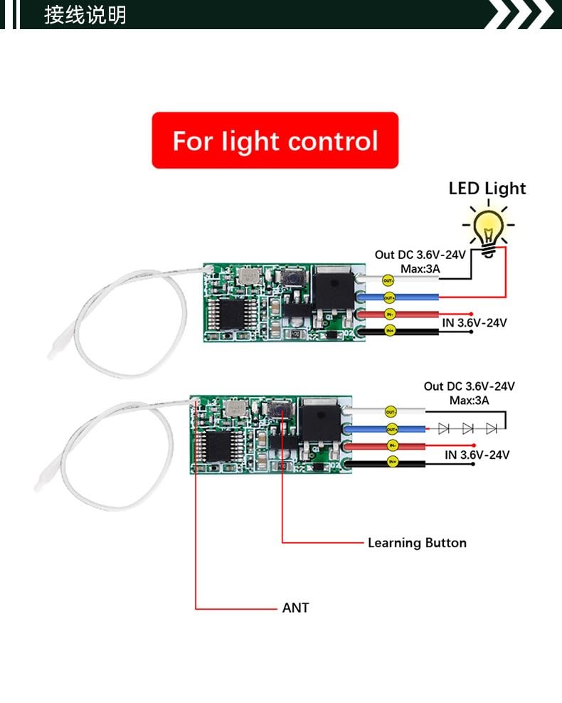 433M Universal Wireless RF Remote Control Switch DC 6V 12V 24V 1CH 3-SETS