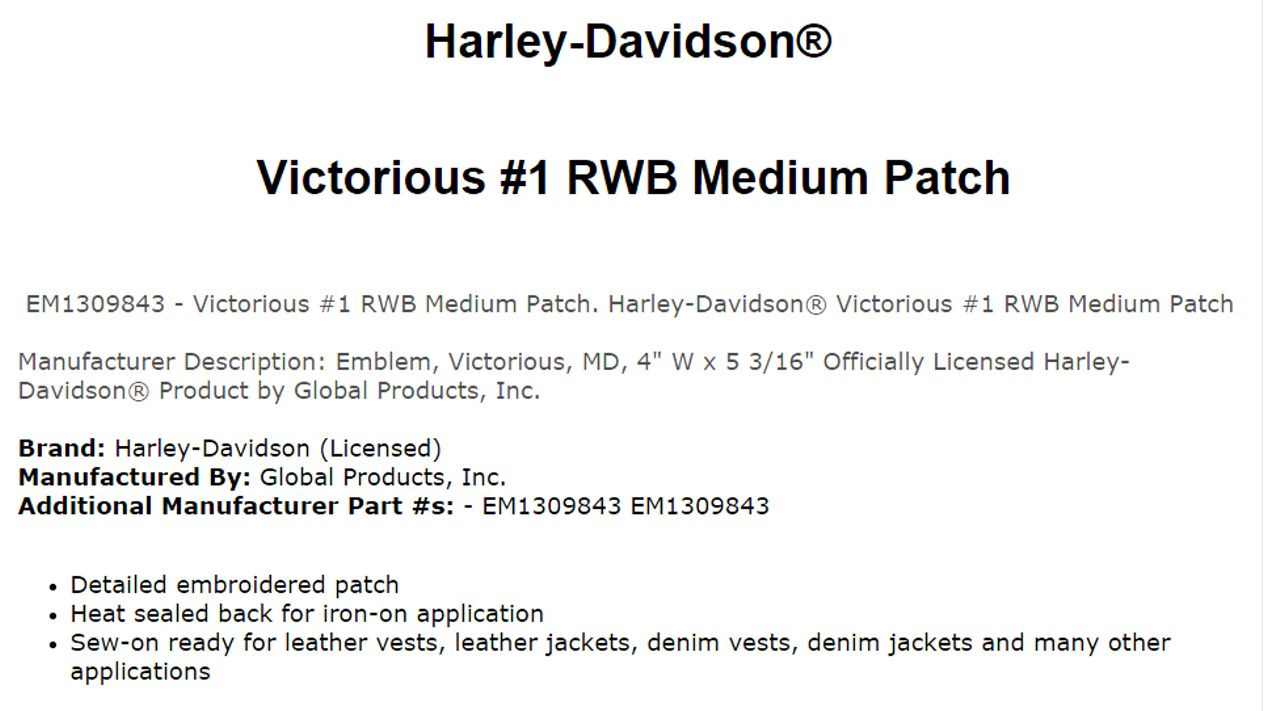 Harley Davidson Victorious Winged # 1 Patch