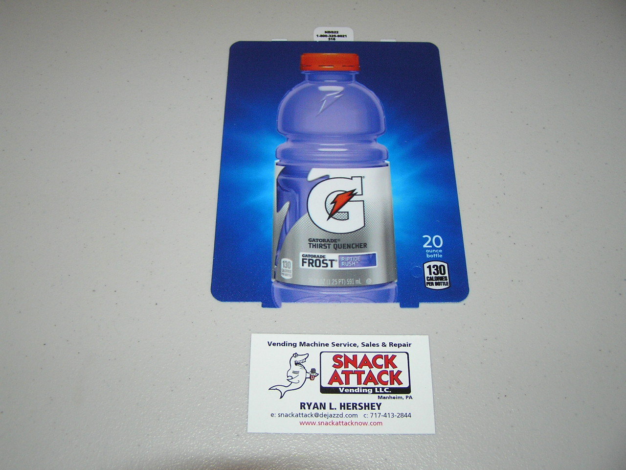 DIXIE NARCO 501E HVV SODA VENDING MACHINE "GATORADE RIPTIDE RUSH" BOTTLE LABEL