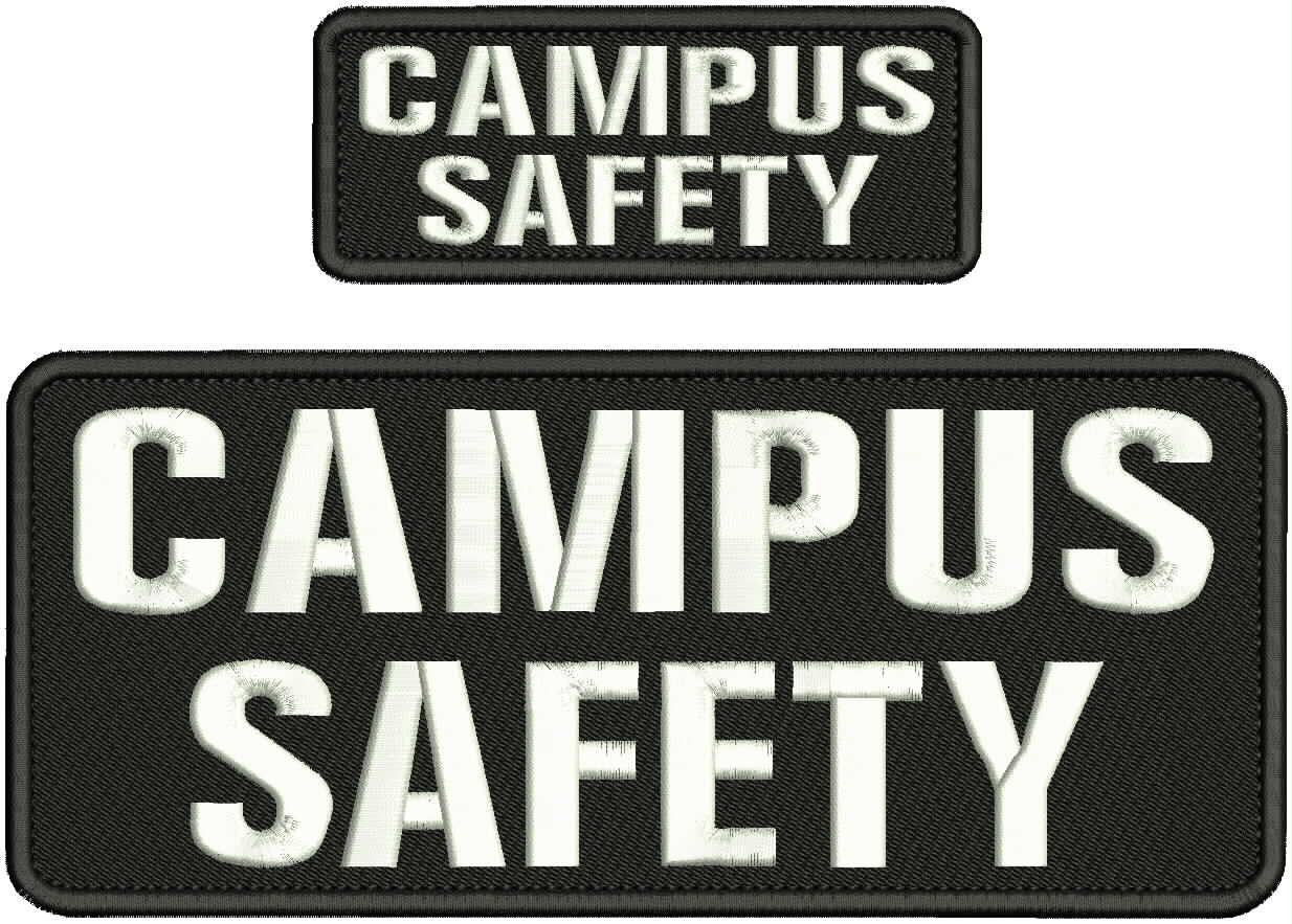 CAMPUS SAFETY EMBROIDERY PATCH 4X10 AND 2X45 HOOK ON BACK WHITE ON BLACK