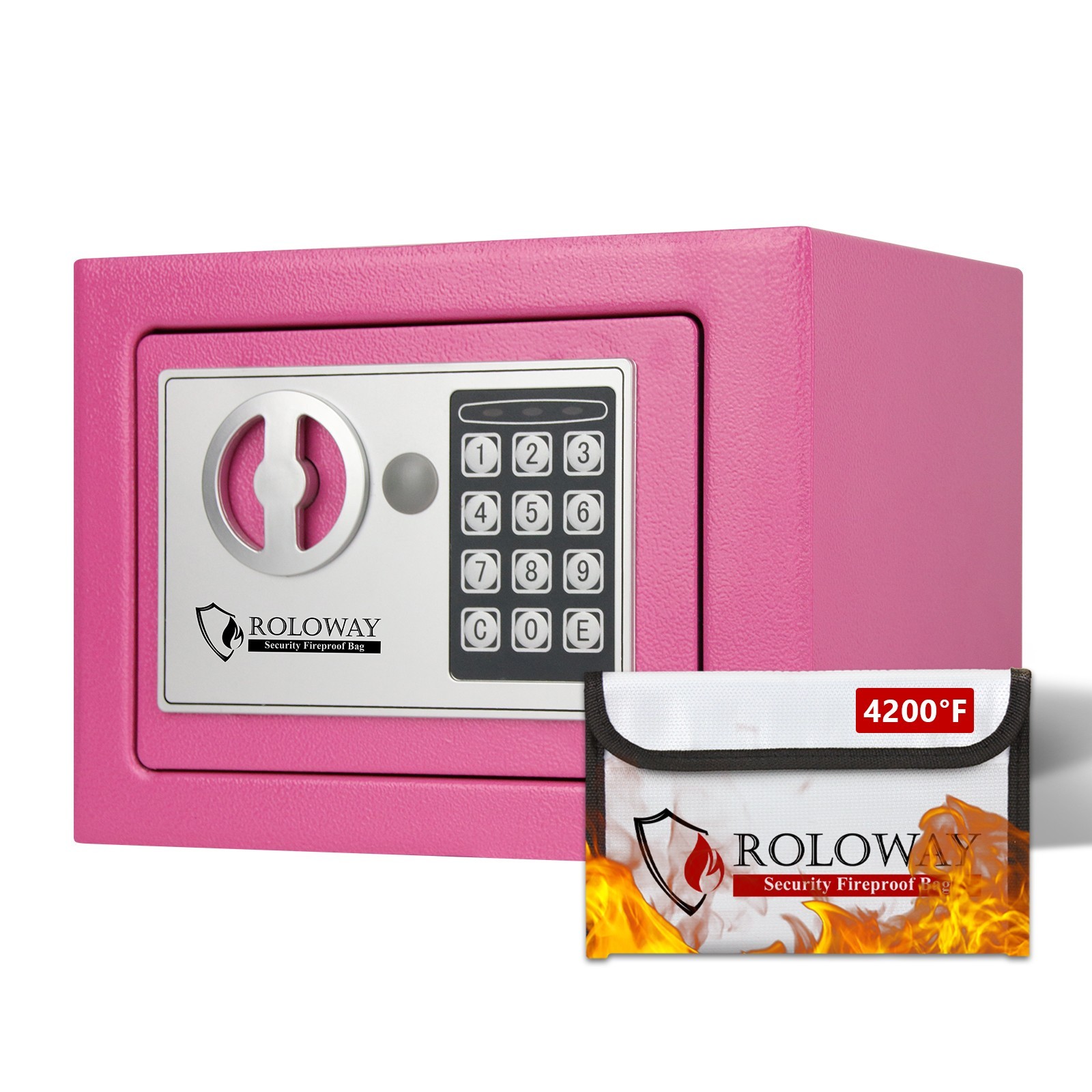 0.23cu ft Home Digital Safe with Free Fireproof Bag for Valuables Pink