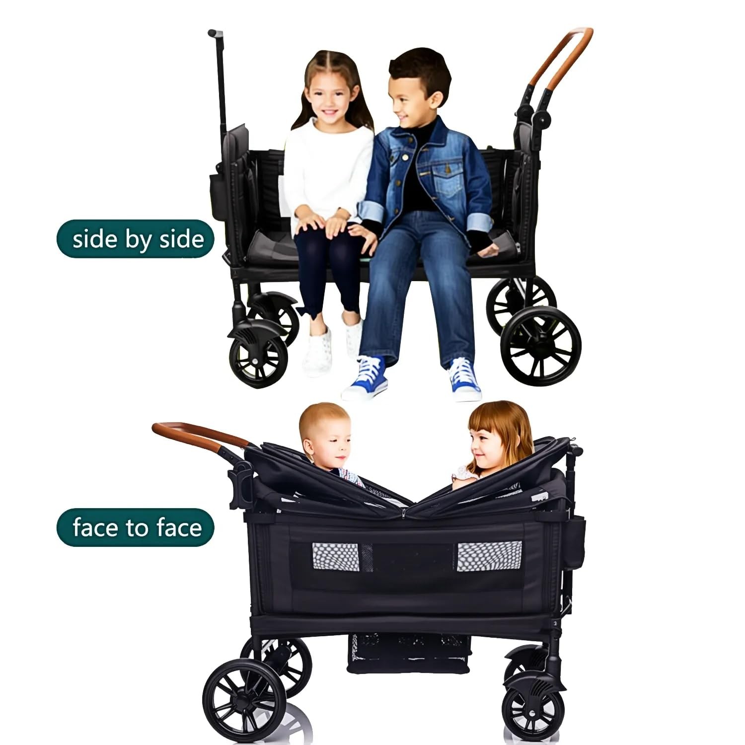 Luxury Wagon Stroller for 2 Kids & Cargo-Lightweight Foldable Travel Push Pul...