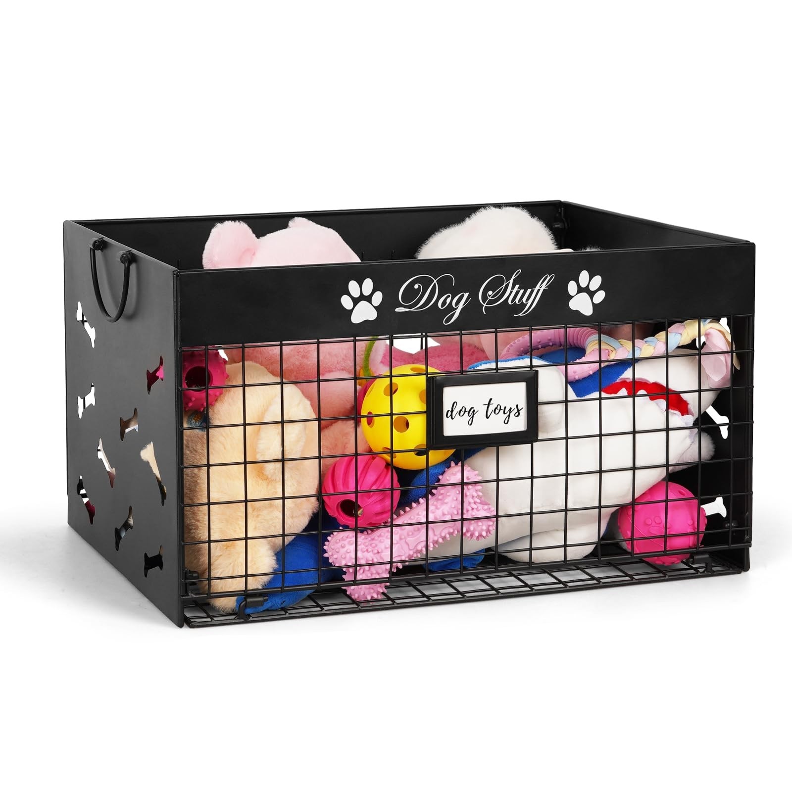 Large Dog Toy Storage Basket with Handles - Metal Bin for Chew Toys, Blankets, C