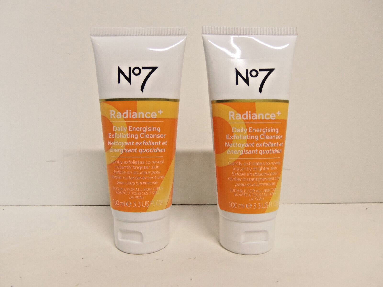 Lot of 2 Boots No 7 Radiance+ Exfoliating Cleanser 100 ML 3.3 Oz SEALED NEW