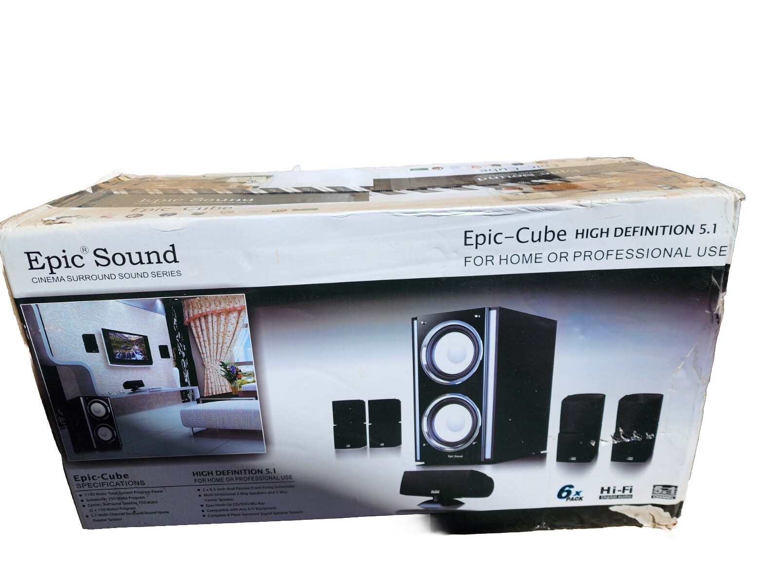 Epic Sound 5.1 Surround Sound Speakers W/ Passive Subwoofer ~ NEW