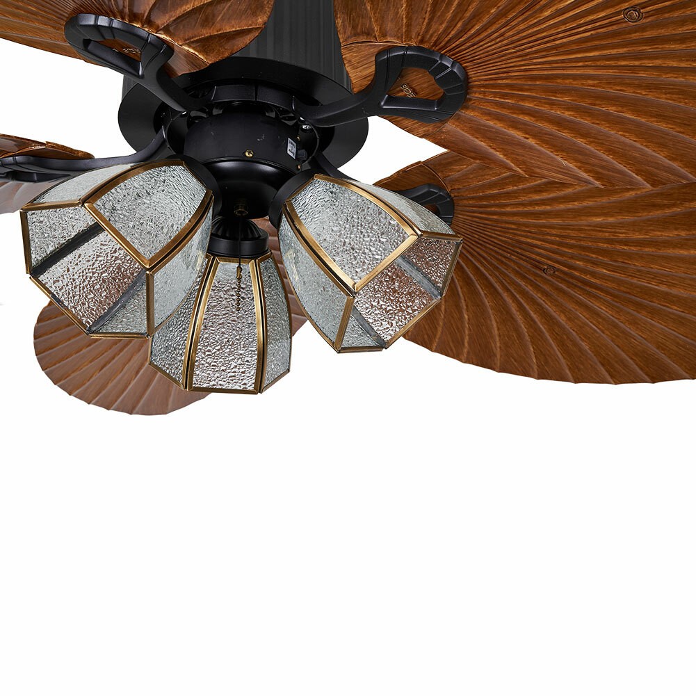 52'' Ceiling Fan w/ LED Light With Remote Control 5 Blades Tropical Palm Leaf