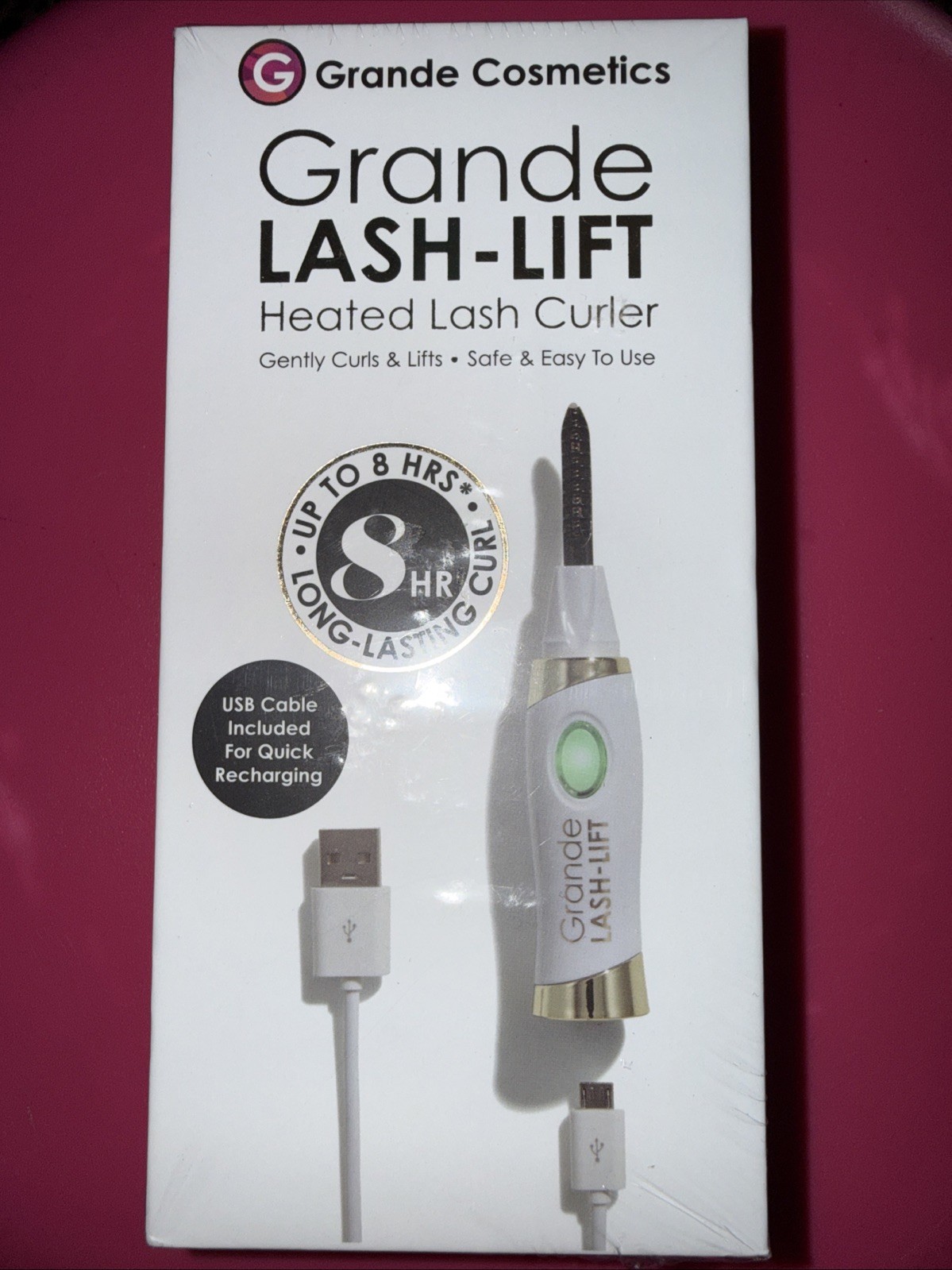 Grande Cosmetics LASH-LIFT Heated Lash Curler Long Lasting W/USB Cord NEW Sealed