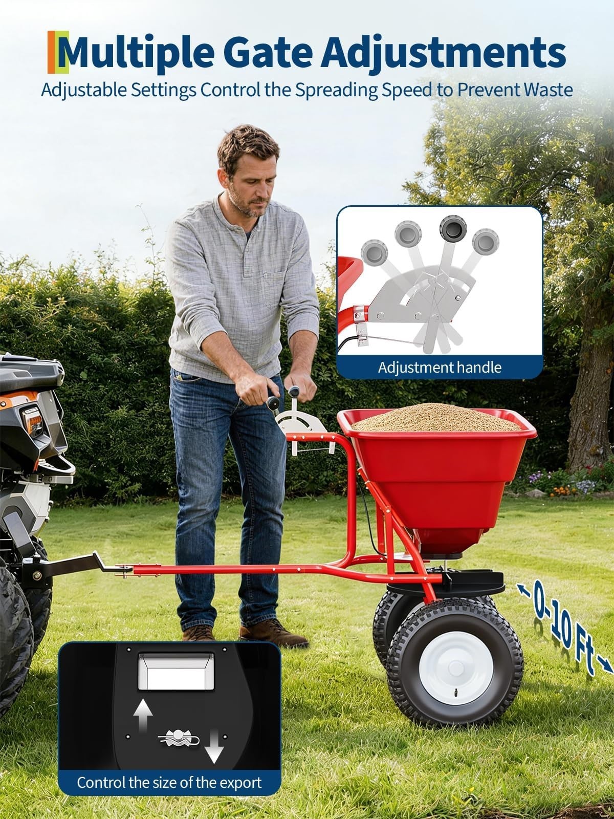 85LBs Tow Behind Broadcast Spreader Adjustable Seed Salt with Cover Hitch