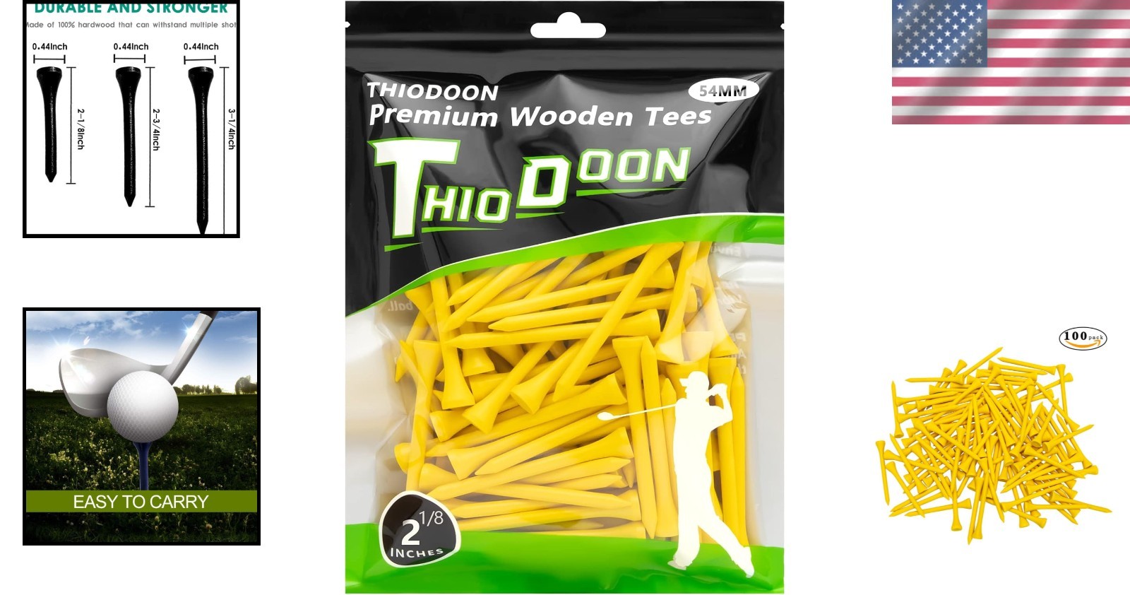 Professional Golf Tees - 100 Count, Multiple Colors, Sizes for Enhanced Accuracy