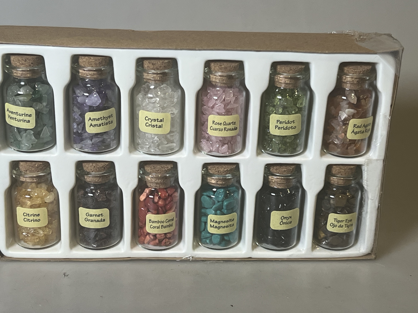 Assorted Gemstone Set of 12 one inch bottles -  Collectibles for kids or crafts