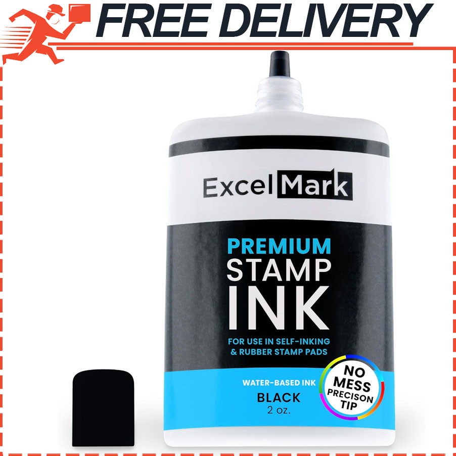 ExcelMark Premium Stamp Refill Ink, Black, 2 Ounce Bottle
