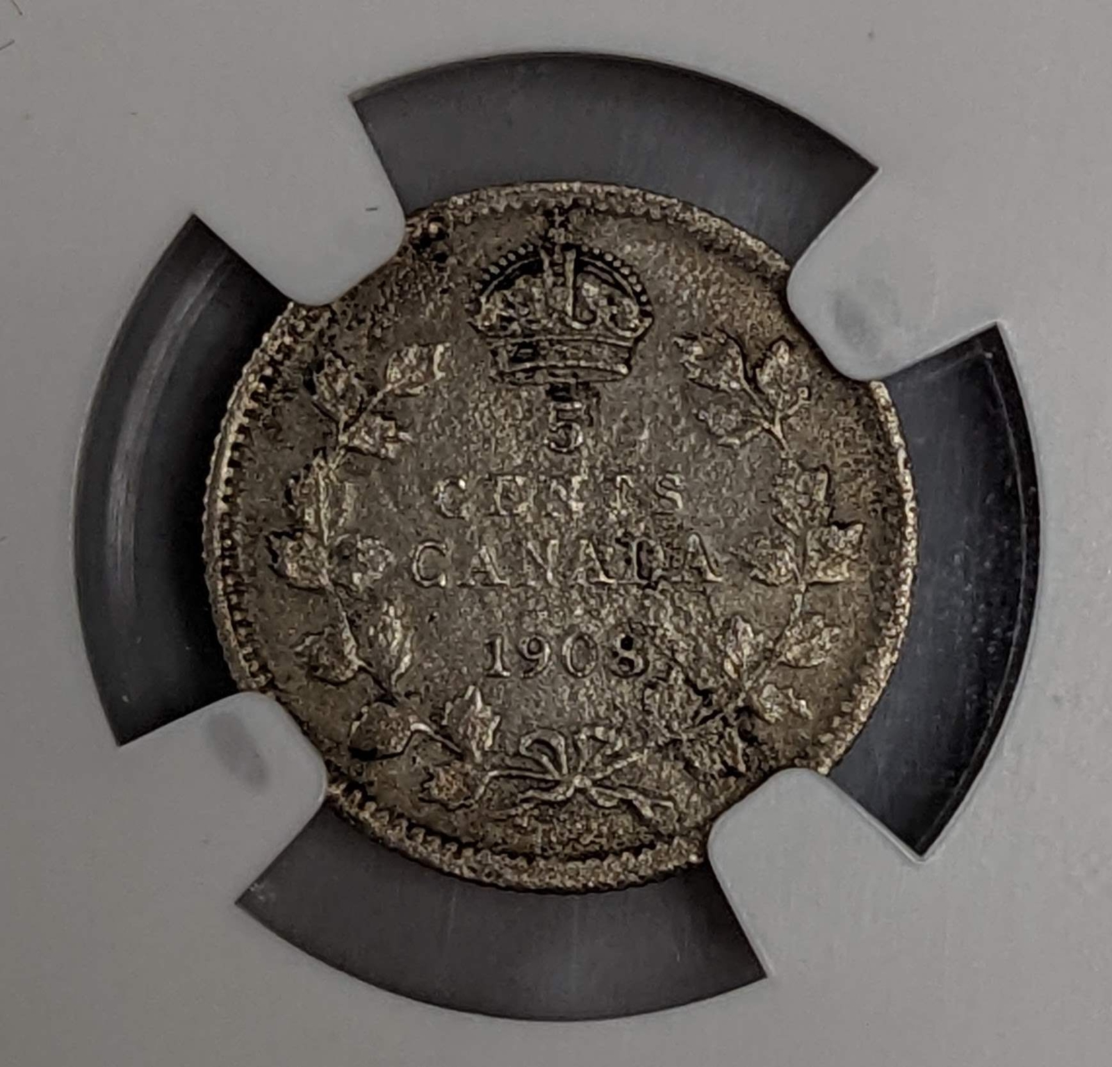 1908 Canada 5c Large 8 AU Details