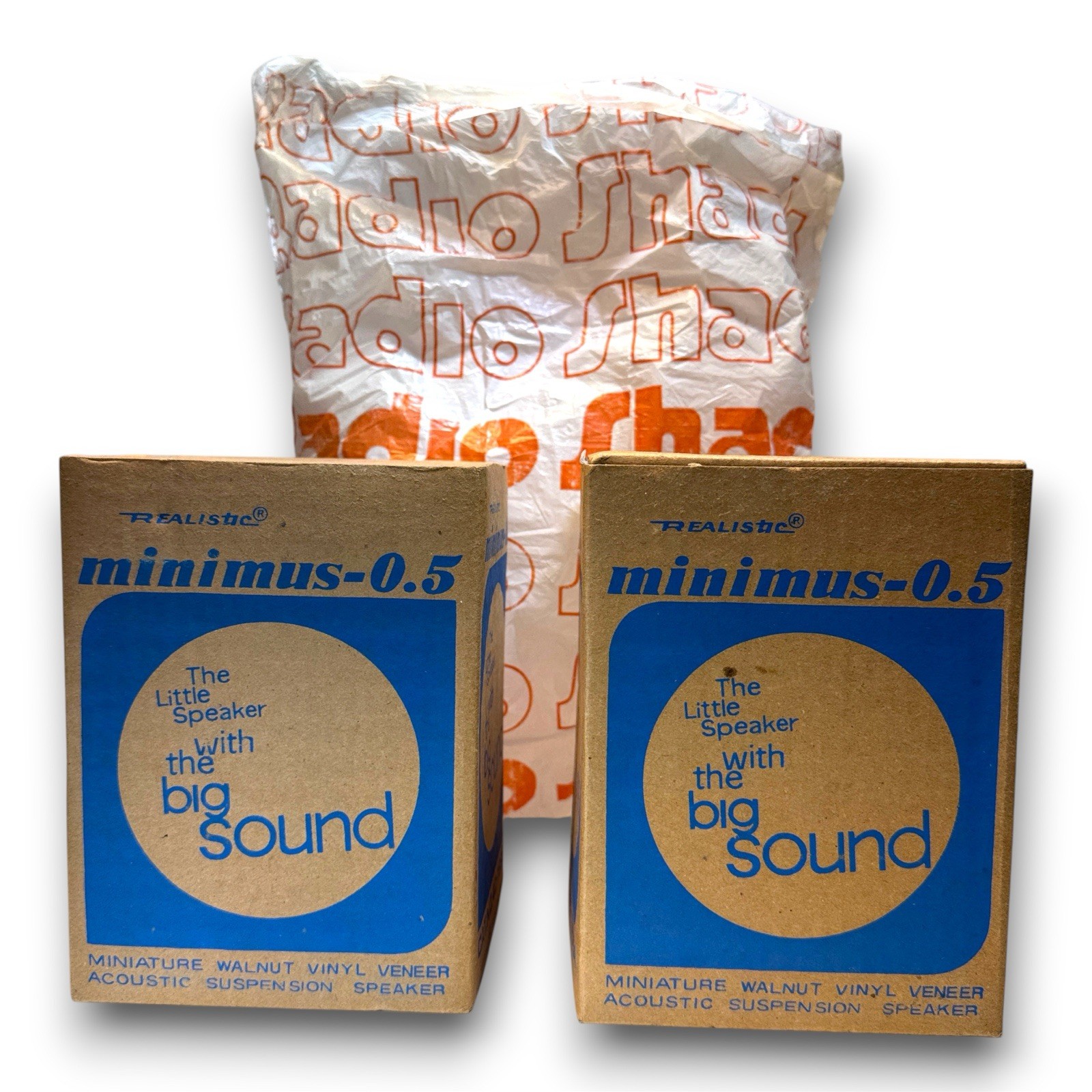 Realistic Minimus .5 Speakers Pair New In Box W/ Original Receipt And Bag