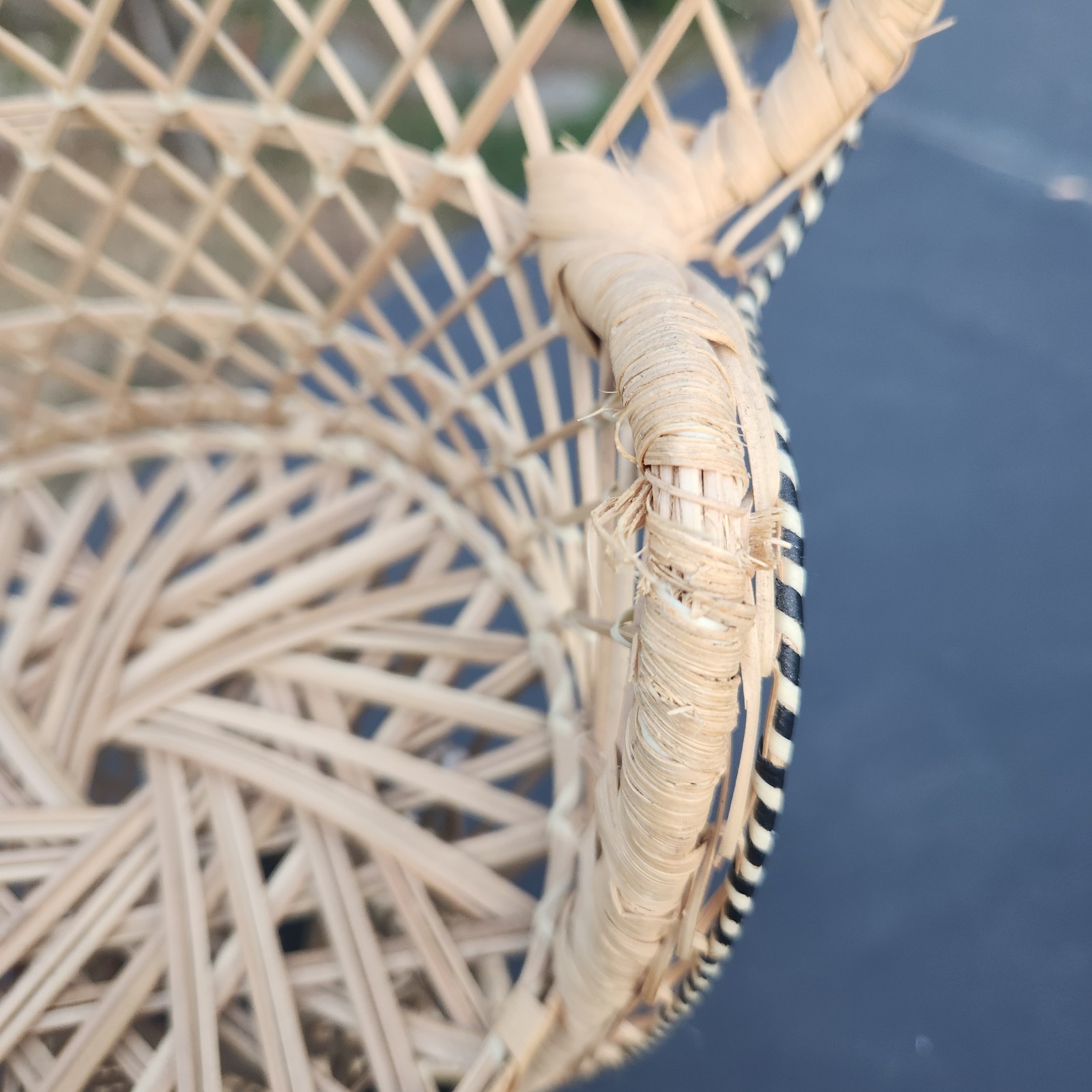 Vtg Peacock Fan Back Rattan Chair 16” Plant Stand Wicker Boho
