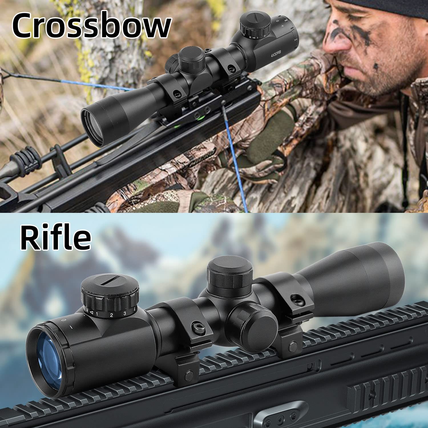 Beileshi 4x32 Red Blue Illuminated Archery Scope with 20mm Mount