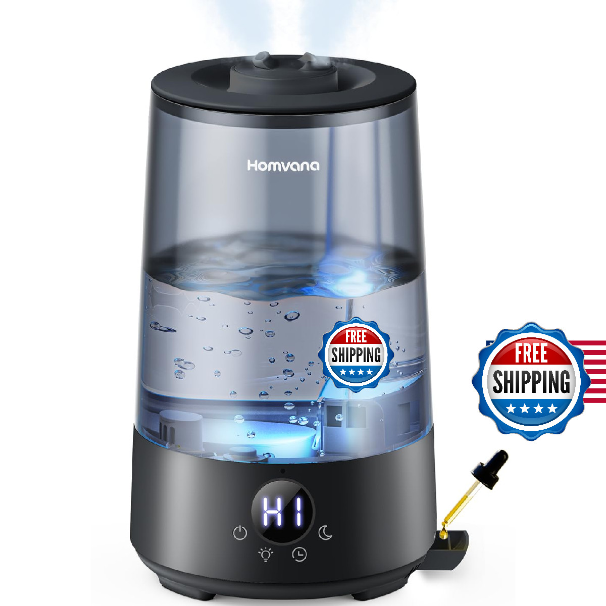 Homvana Humidifiers for Bedroom Home, 3.6L Cool Mist Top-Fill 34H Super Long Tim