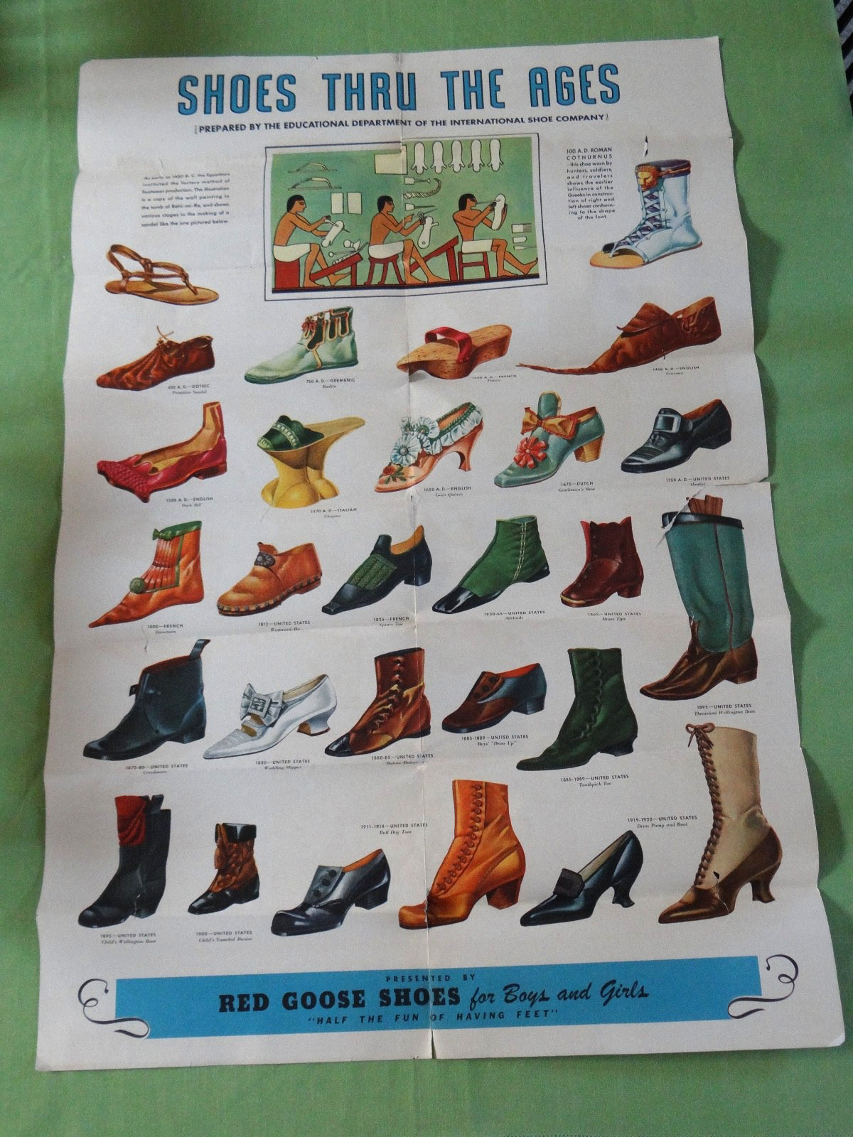 Vintage Red Goose Shoes Poster Historical Shoes Thru The Ages  28x42 1920's Adv.