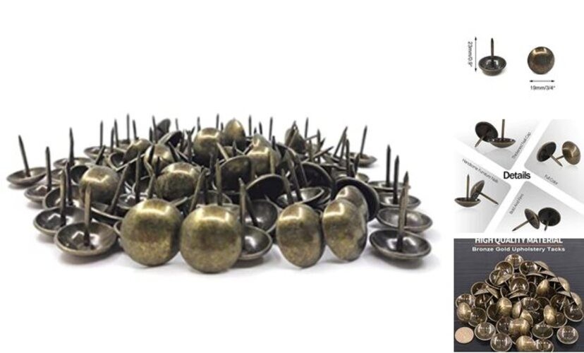 ZAYI 3/4” (19mm) Antique Brass Finish Upholstery Tacks, Furniture Nails Thumb