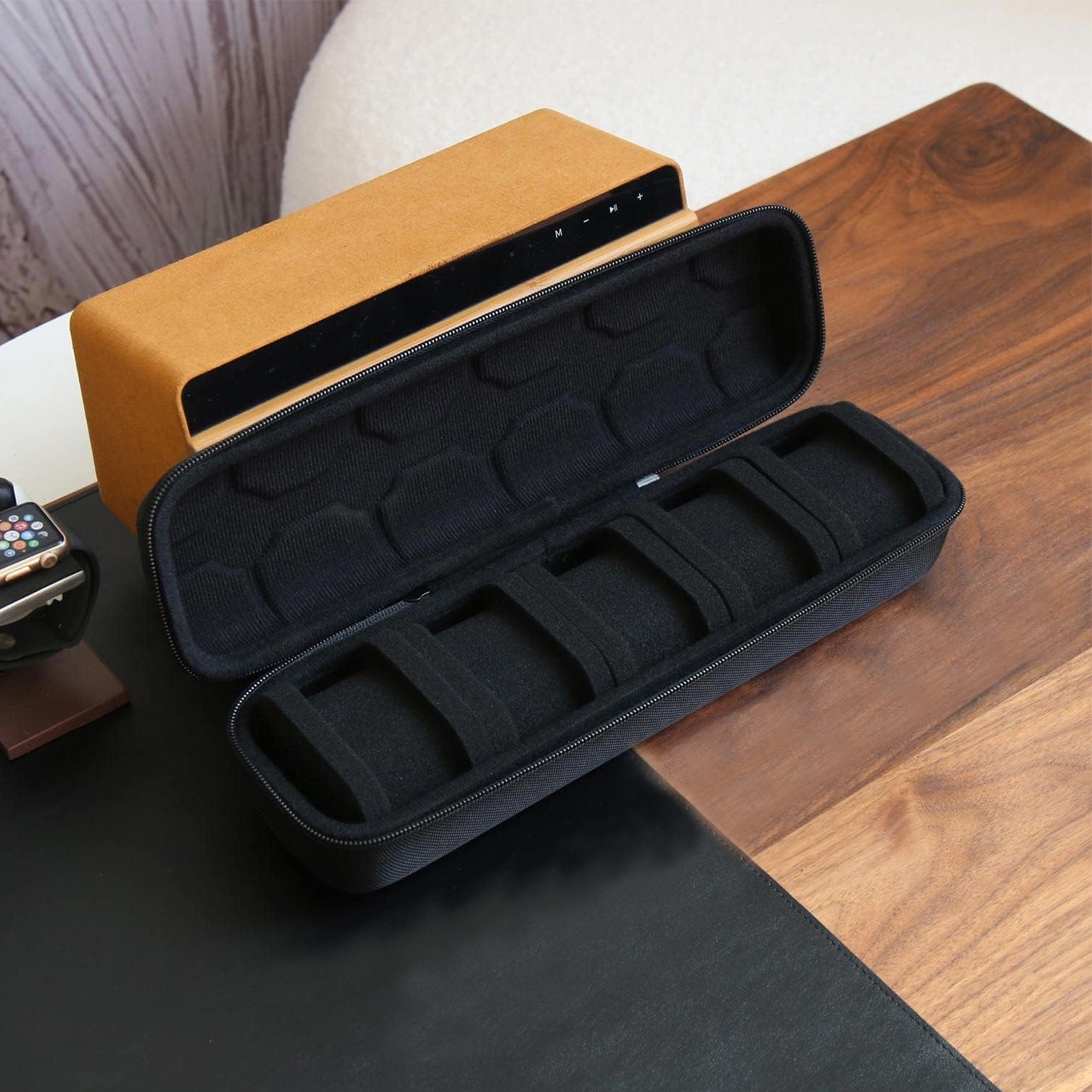 Timepiece Organizer Box with 5 Compartments Soft Interior Travel Storage Case