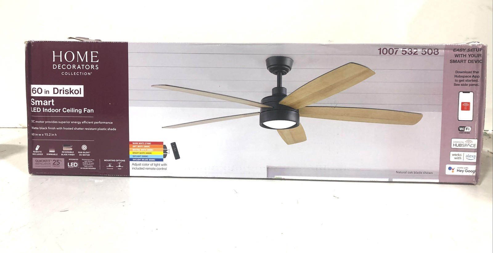 Home Decorators Driskol 60 in. LED Matte Black Smart Ceiling Fan SEALED